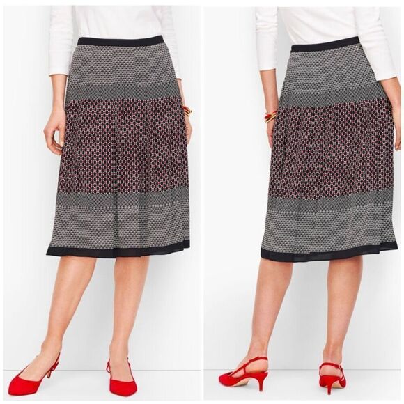 Talbots Geo Print Pleated Full Skirt size 6 Black Red - Picture 1 of 11